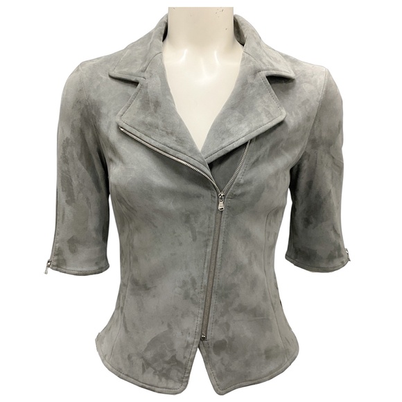 SUSAN BENDER GREY SHORT SLEEVED FULL ZIP SUEDE LEATHER JACKET - Picture 1 of 6